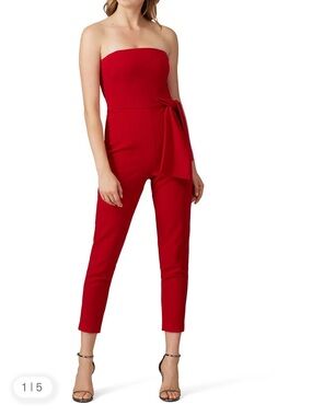 Black Halo Strapless Red Tailored Jumpsuit with Side Tie